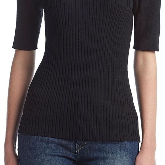Jones New York Elbow Sleeve Mix Rib Turtleneck Sweater S, Black - Picture 3 of 6